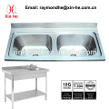 Bacia comercial do Scullery do dissipador da restauração da cozinha com Splashback, aço inoxidável portátil Dois dissipador do compartimento do 2 com underframe